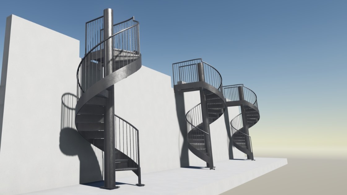 3D Tekla model of a spiral steel staircase