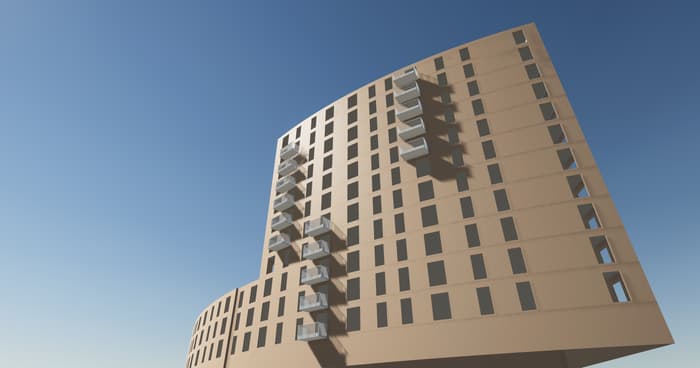 Steel balcony structure, alternate view