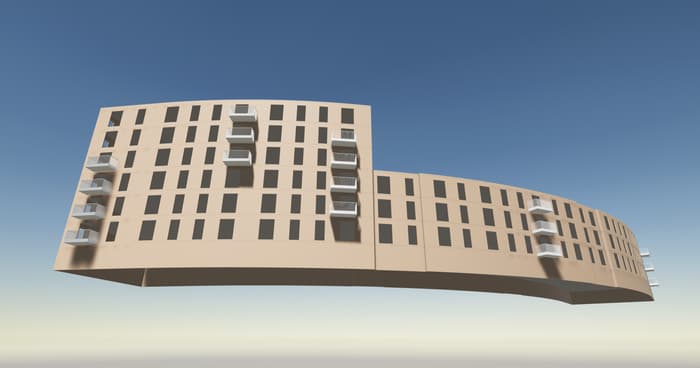 Steel balcony structure, alternate view