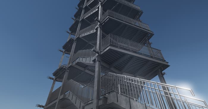 Structural steel escape staircase design